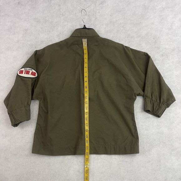 Zara Cropped Jacket Womens Size XS Green Pullover Half Zip 3/4 Sleeve Patches - Picture 6 of 8